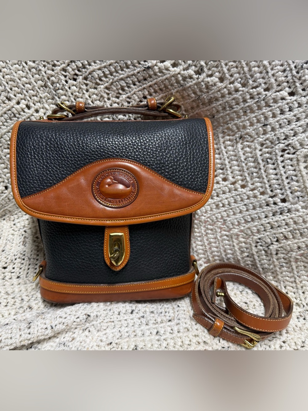 Vintage Dooney & Bourke Black and British Tan Carrier